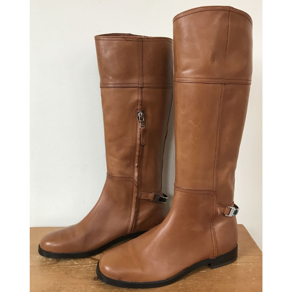 Ralph Lauren Berina Brown Leather Knee High Side Zip Riding Boots 6B